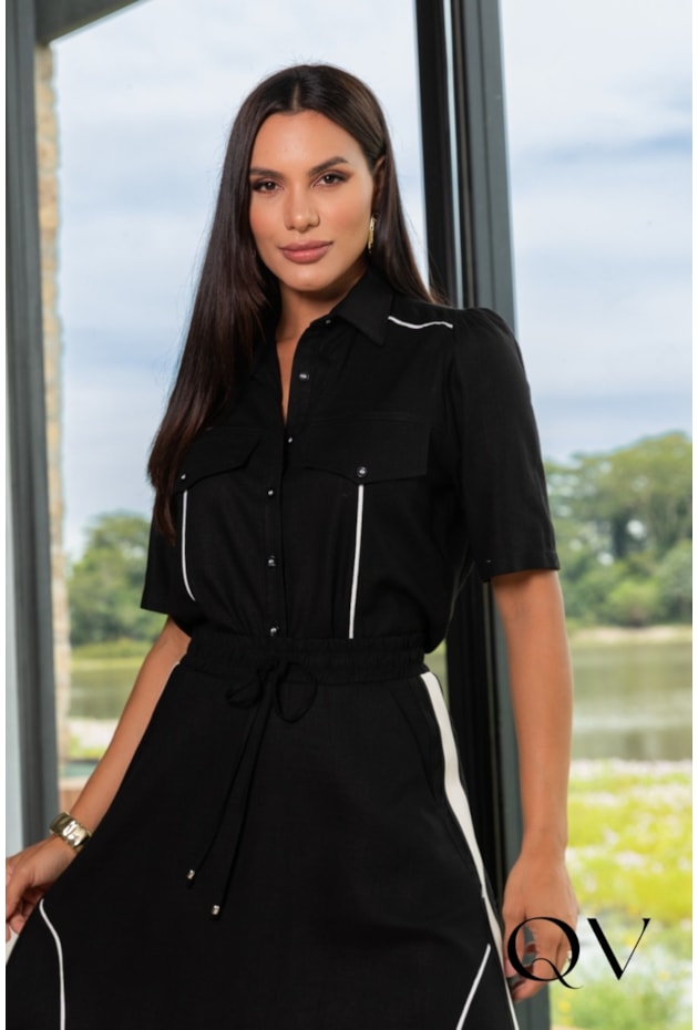 CONJUNTO EM LINHO COM BOTÕES PRETO - ARTSY