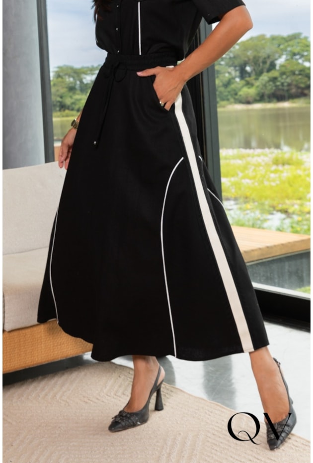 CONJUNTO EM LINHO COM BOTÕES PRETO - ARTSY