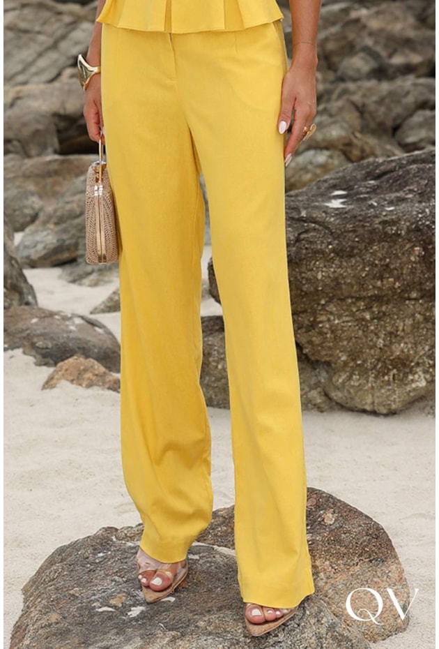 CONJUNTO EM LINHO COM CINTO AMARELO - LUZIA FAZZOLLI CONJUNTO EM LINHO COM CINTO AMARELO - LUZIA FAZZOLLI