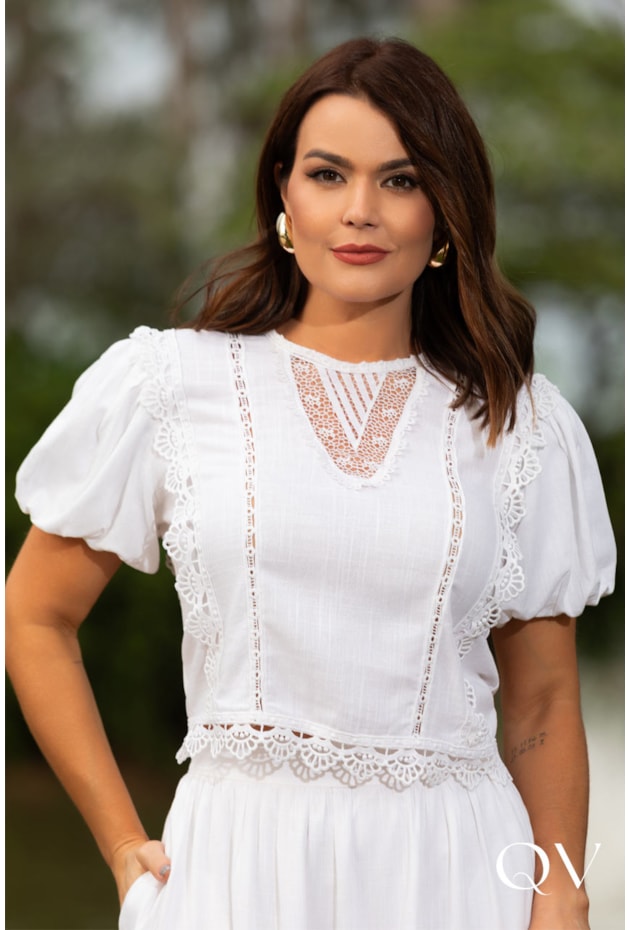 CONJUNTO EM LINHO MISTO COM ENTREMEIOS OFF - LUZIA FAZZOLLI