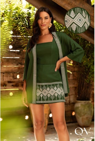 CONJUNTO EM LINHO SHORTS SAIA VERDE MILITAR - ARTSY CONJUNTO EM LINHO SHORTS SAIA VERDE MILITAR - ARTSY