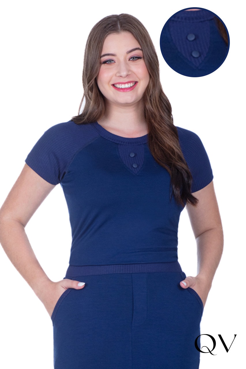 Conjunto Em Malha Canelada Azul Marinho Hapuk QVestido - Moda