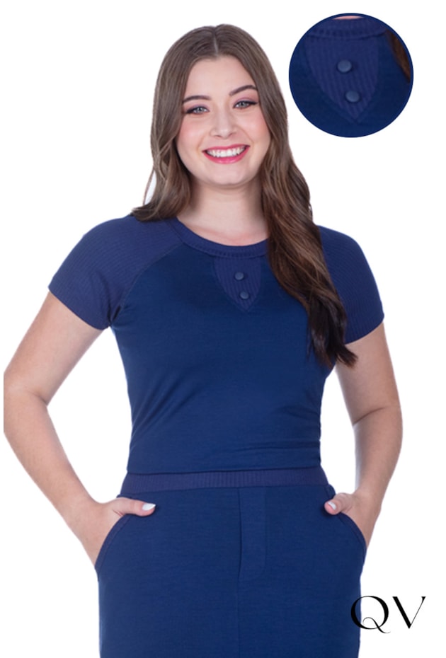 CONJUNTO EM MALHA CANELADA AZUL MARINHO - HAPUK
