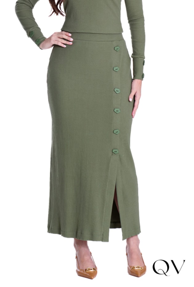 CONJUNTO EM MALHA CANELADA COM GOLA VERDE - HAPUK