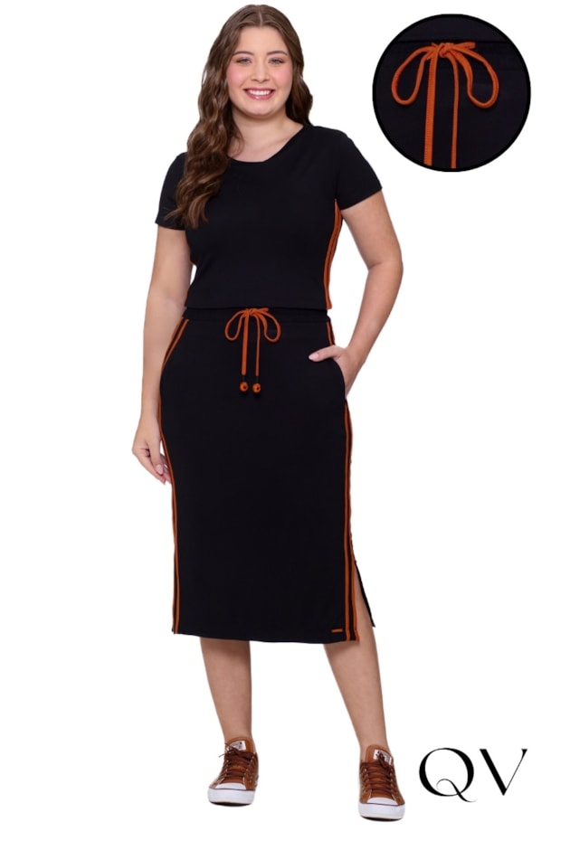 CONJUNTO EM MALHA E RIBANA MIDI PRETO - HAPUK