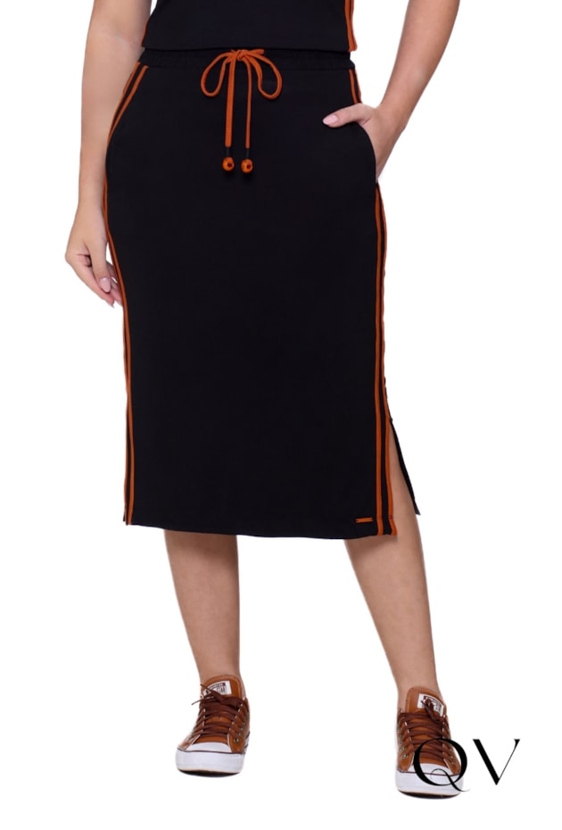 CONJUNTO EM MALHA E RIBANA MIDI PRETO - HAPUK