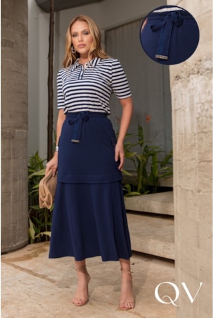 CONJUNTO EM MALHA LISTRADO AZUL MARINHO - LUZIA FAZZOLLI