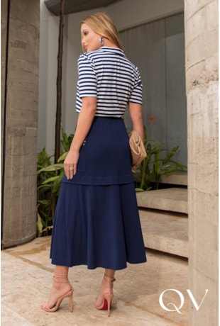 CONJUNTO EM MALHA LISTRADO AZUL MARINHO - LUZIA FAZZOLLI