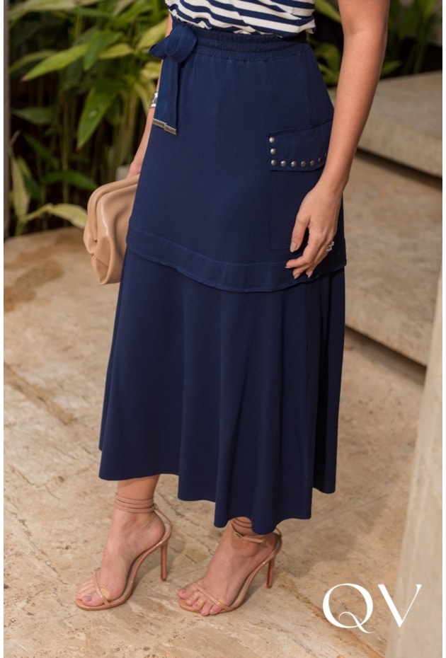 CONJUNTO EM MALHA LISTRADO AZUL MARINHO - LUZIA FAZZOLLI