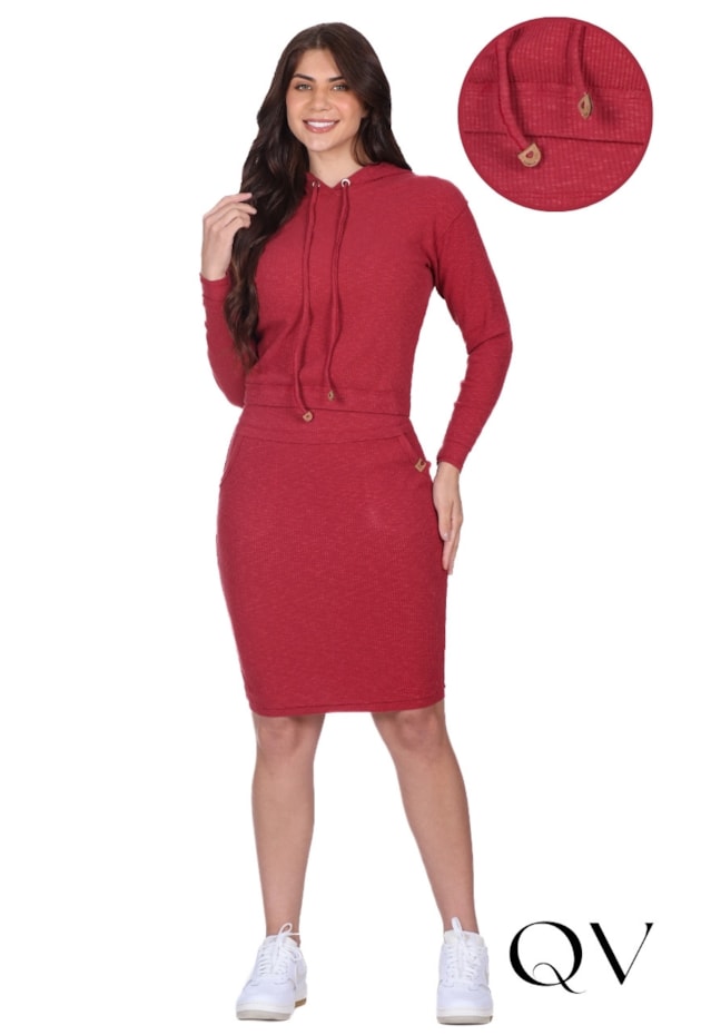 CONJUNTO EM MALHA RIBANA COM CAPUZ BORDÔ - HAPUK