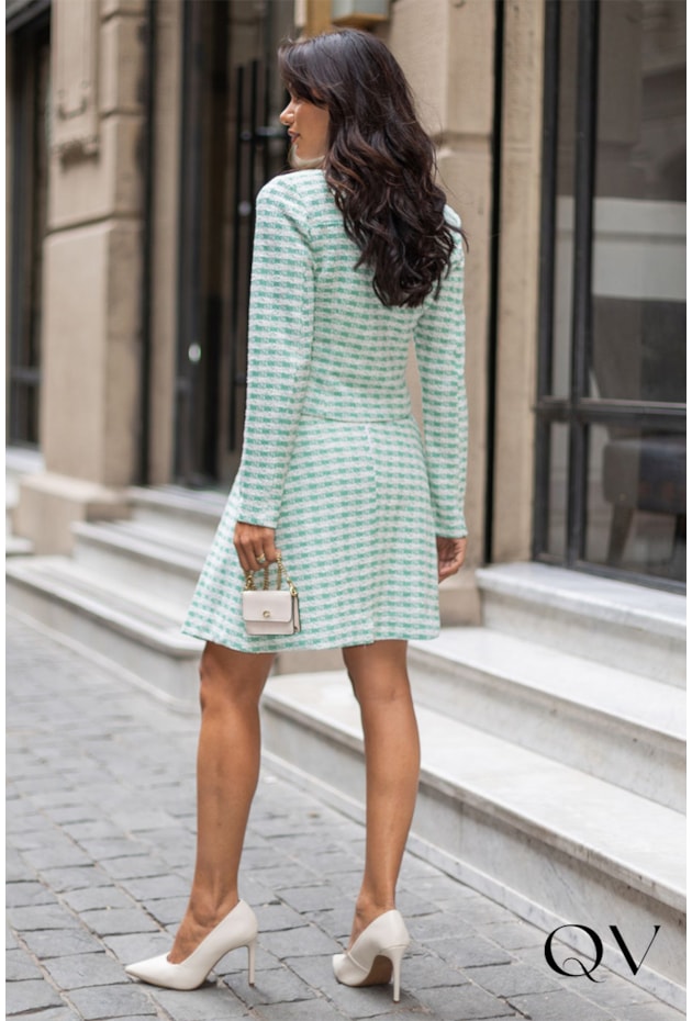 CONJUNTO EM MALHA TWEED XADREZ VERDE - JANY PIM  CONJUNTO EM MALHA TWEED XADREZ VERDE - JANY PIM