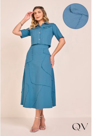 CONJUNTO EM SARJA BORDADO AZUL - FASCÍNIUS CONJUNTO EM SARJA BORDADO AZUL - FASCÍNIUS