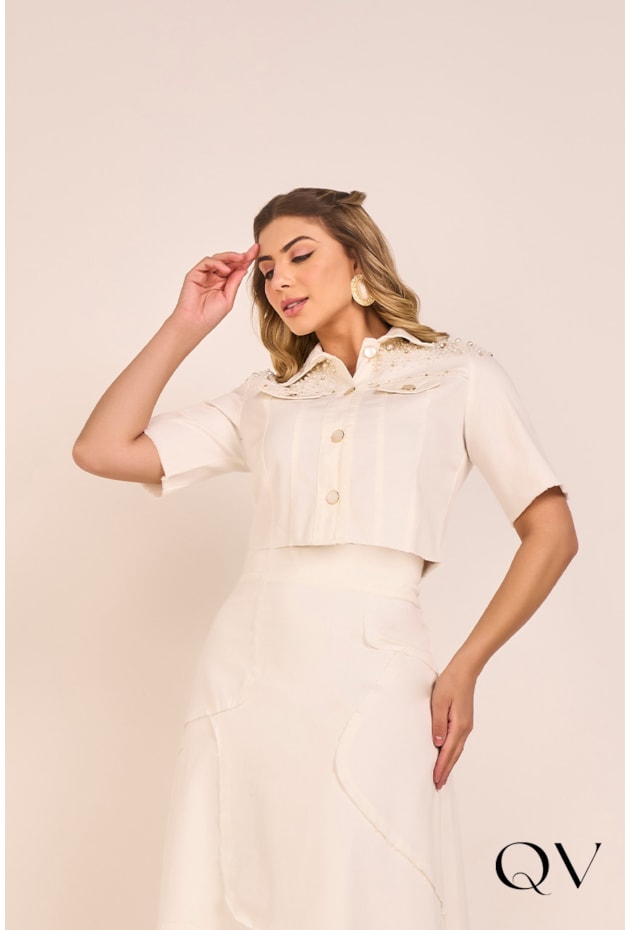 CONJUNTO EM SARJA BORDADO OFF - FASCÍNIUS CONJUNTO EM SARJA BORDADO OFF - FASCÍNIUS