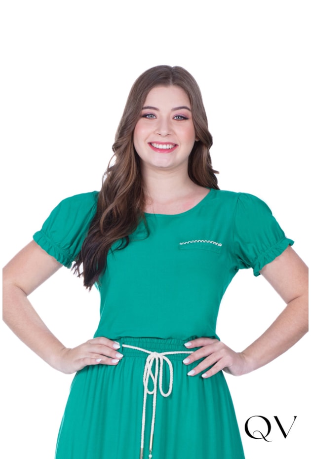 CONJUNTO EM TECIDO PLANO COM GUIPIR VERDE - HAPUK