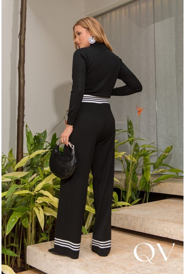 CONJUNTO EM TRICÔ PRETO E OFF WHITE - LUZIA FAZZOLLI