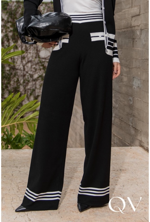 CONJUNTO EM TRICÔ PRETO E OFF WHITE - LUZIA FAZZOLLI