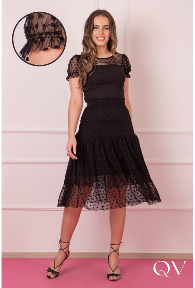 CONJUNTO EM TULE COM POÁ PRETO - PURO SHARMY CONJUNTO EM TULE COM POÁ PRETO - PURO SHARMY