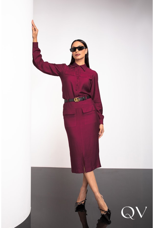 CONJUNTO EM VISCO NYLON VINHO - JANY PIM