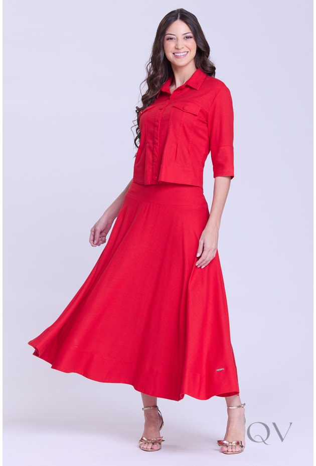 CONJUNTO EVASÊ COM CAMISA EM LINHO VERMELHO - HAPUK
