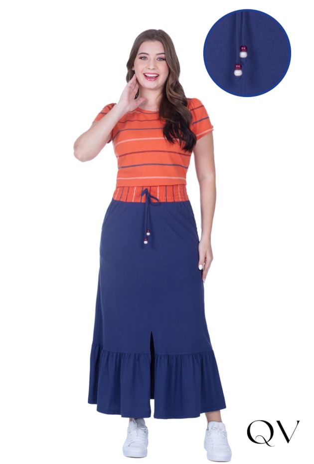 CONJUNTO EVASÊ EM MALHA LISTRADO TELHA - HAPUK CONJUNTO EVASÊ EM MALHA LISTRADO TELHA - HAPUK