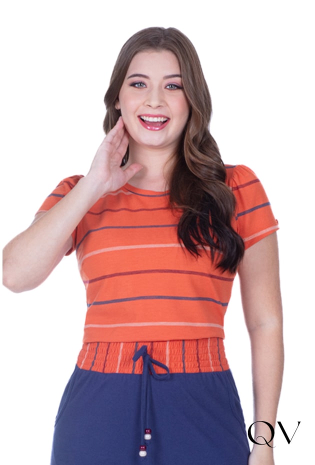 CONJUNTO EVASÊ EM MALHA LISTRADO TELHA - HAPUK CONJUNTO EVASÊ EM MALHA LISTRADO TELHA - HAPUK