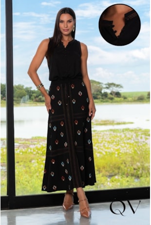 CONJUNTO EVASÊ MIDI ESTAMPADO PRETO - ARTSY