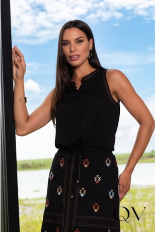 CONJUNTO EVASÊ MIDI ESTAMPADO PRETO - ARTSY