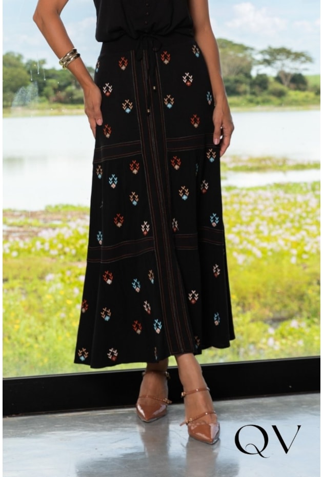 CONJUNTO EVASÊ MIDI ESTAMPADO PRETO - ARTSY