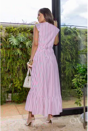 CONJUNTO FIO TINTO EM TRICOLINE LISTRADO ROSA - LUZIA FAZZOLLI