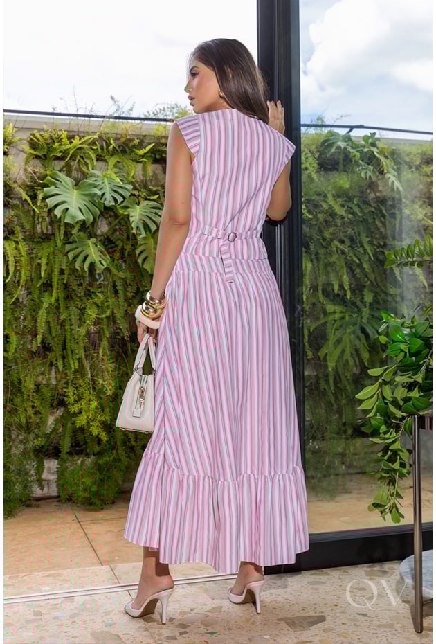 CONJUNTO FIO TINTO EM TRICOLINE LISTRADO ROSA - LUZIA FAZZOLLI