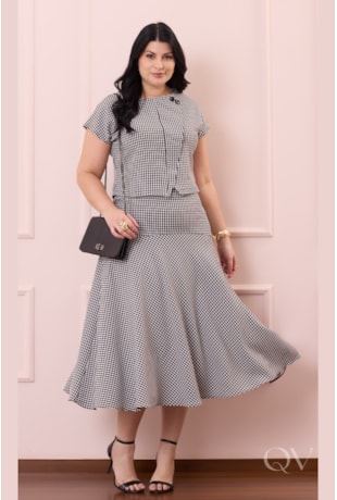 CONJUNTO GODÊ MIDI XADREZ EM CREPE ALFAIATARIA PRETO - PURO SHARMY