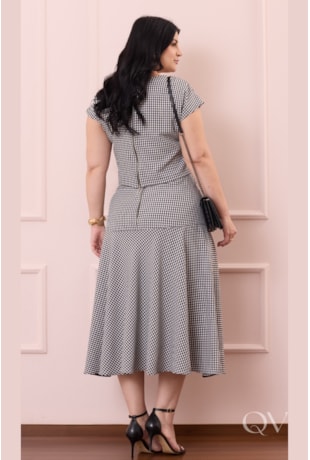 CONJUNTO GODÊ MIDI XADREZ EM CREPE ALFAIATARIA PRETO - PURO SHARMY