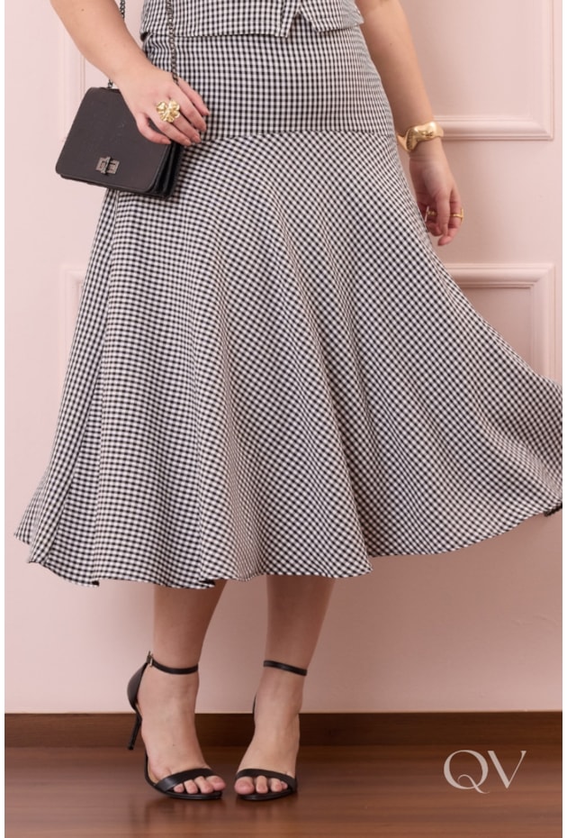 CONJUNTO GODÊ MIDI XADREZ EM CREPE ALFAIATARIA PRETO - PURO SHARMY