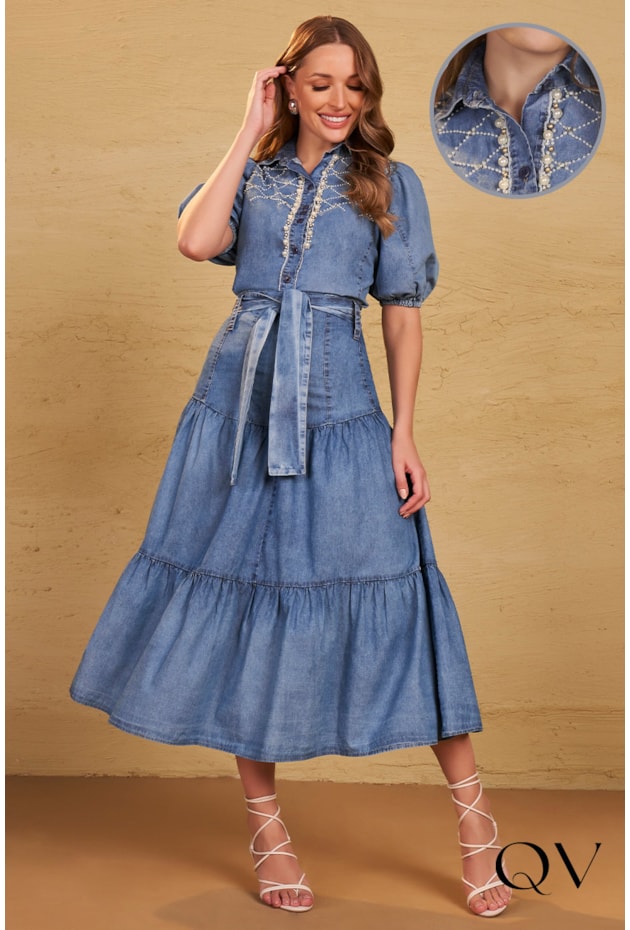 CONJUNTO JEANS BORDADO PÉROLAS - FASCÍNIUS CONJUNTO JEANS BORDADO PÉROLAS - FASCÍNIUS