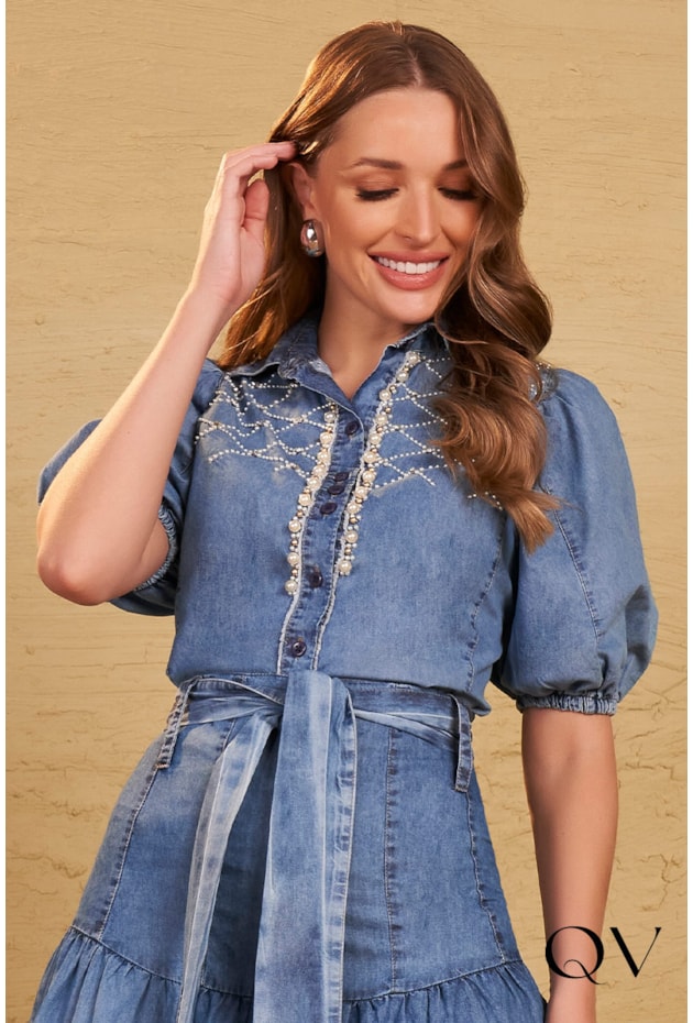 CONJUNTO JEANS BORDADO PÉROLAS - FASCÍNIUS CONJUNTO JEANS BORDADO PÉROLAS - FASCÍNIUS