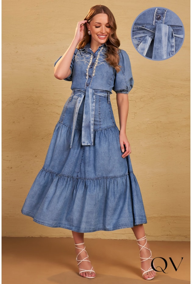 CONJUNTO JEANS BORDADO PÉROLAS - FASCÍNIUS CONJUNTO JEANS BORDADO PÉROLAS - FASCÍNIUS