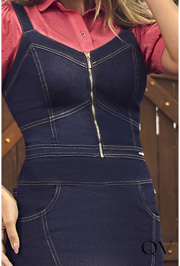 CONJUNTO JEANS DETALHE RECORTES E ZÍPER FRONTAL - VIA TOLENTINO CONJUNTO JEANS DETALHE RECORTES E ZÍPER FRONTAL - VIA TOLENTINO