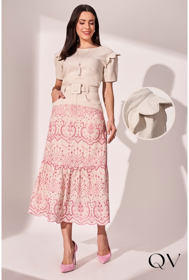 CONJUNTO LINHO BORDADO BEGE - FASCÍNIUS CONJUNTO LINHO BORDADO BEGE - FASCÍNIUS