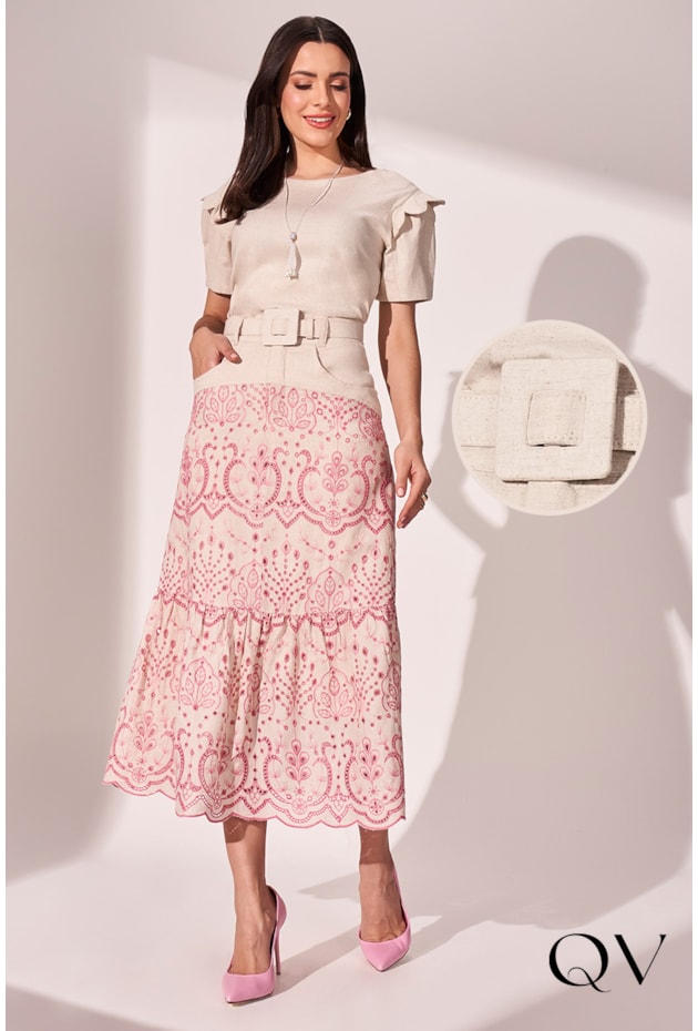 CONJUNTO LINHO BORDADO BEGE - FASCÍNIUS CONJUNTO LINHO BORDADO BEGE - FASCÍNIUS