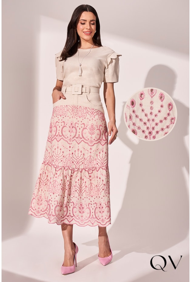 CONJUNTO LINHO BORDADO BEGE - FASCÍNIUS CONJUNTO LINHO BORDADO BEGE - FASCÍNIUS