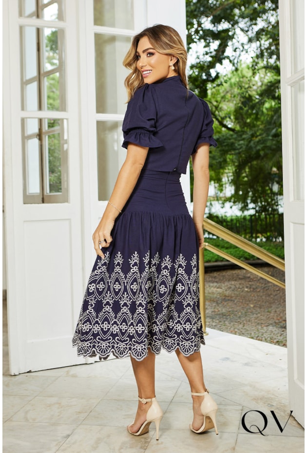 CONJUNTO LINHO BORDADO MARINHO - DOCE MARIA CONJUNTO LINHO BORDADO MARINHO - DOCE MARIA