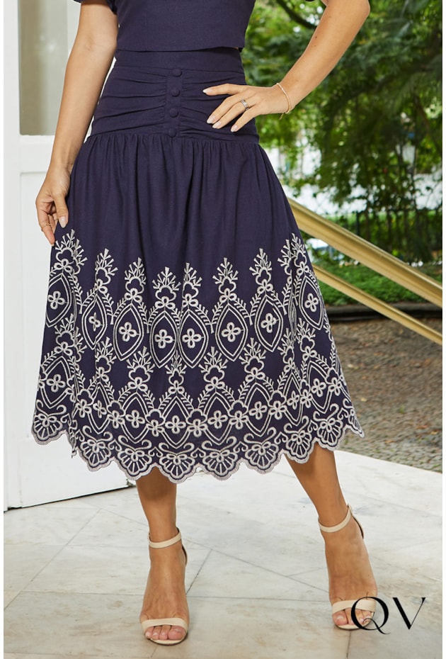 CONJUNTO LINHO BORDADO MARINHO - DOCE MARIA CONJUNTO LINHO BORDADO MARINHO - DOCE MARIA