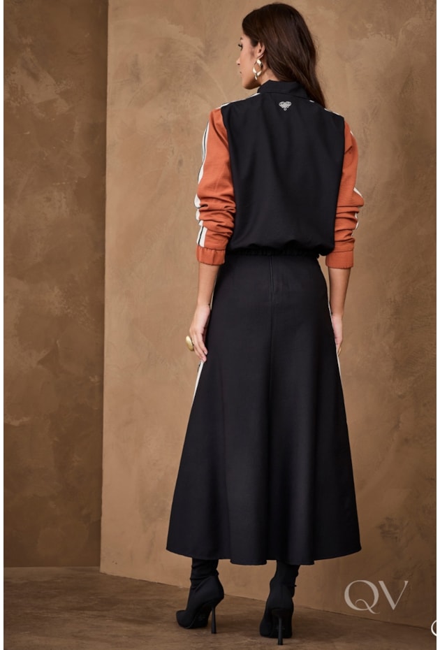 CONJUNTO LONGO EVASÊ EM CREPE E VISCOSE PRETO - ARSTY