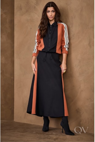 CONJUNTO LONGO EVASÊ EM CREPE E VISCOSE PRETO - ARTSY