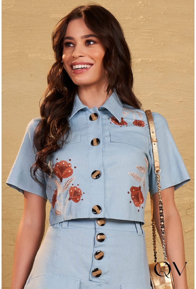 CONJUNTO LONGUETE LINHO BORDADO AZUL - FASCÍNIUS CONJUNTO LONGUETE LINHO BORDADO AZUL - FASCÍNIUS