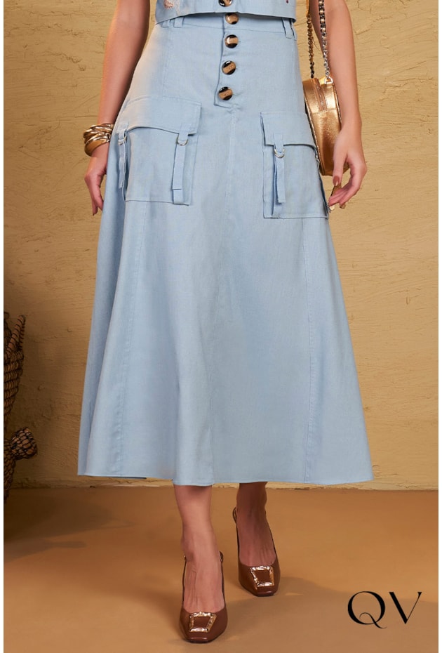 CONJUNTO LONGUETE LINHO BORDADO AZUL - FASCÍNIUS CONJUNTO LONGUETE LINHO BORDADO AZUL - FASCÍNIUS