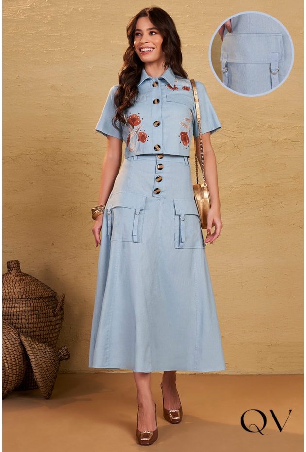 CONJUNTO LONGUETE LINHO BORDADO AZUL - FASCÍNIUS CONJUNTO LONGUETE LINHO BORDADO AZUL - FASCÍNIUS