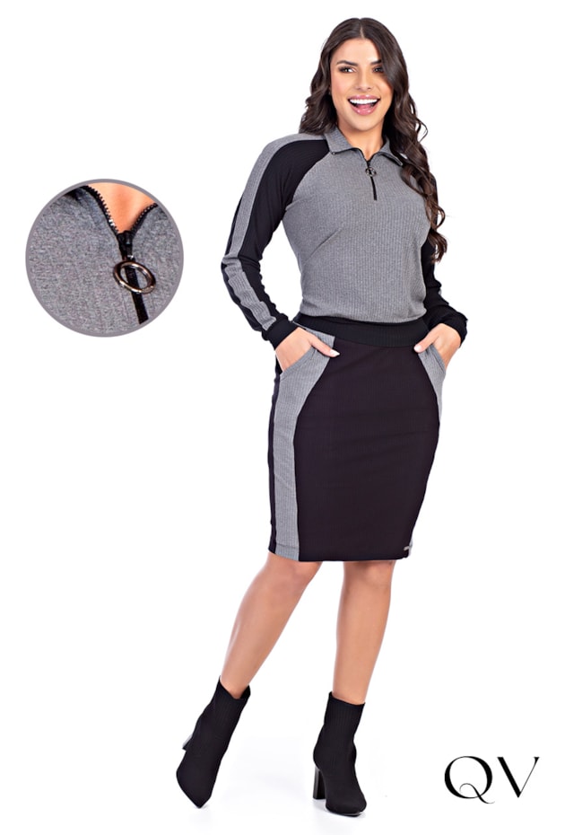 CONJUNTO MALHA CANELADA RECORTES PRETO - HAPUK CONJUNTO MALHA CANELADA RECORTES PRETO - HAPUK