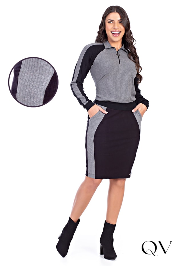 CONJUNTO MALHA CANELADA RECORTES PRETO - HAPUK CONJUNTO MALHA CANELADA RECORTES PRETO - HAPUK