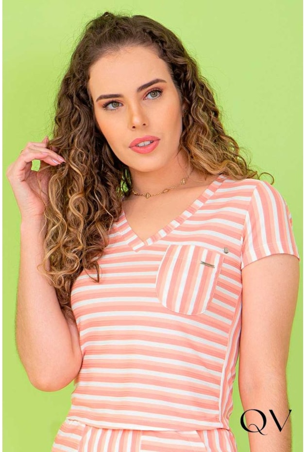 CONJUNTO MALHA DECOTE V LISTRADO ROSÊ - PURO SHARMY CONJUNTO MALHA DECOTE V LISTRADO ROSÊ - PURO SHARMY